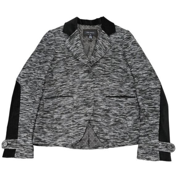 PINK TARTAN Wool Blend Black Velvet Trim 3 Button Blazer Jacket Sz 8 White Black - Picture 3 of 6